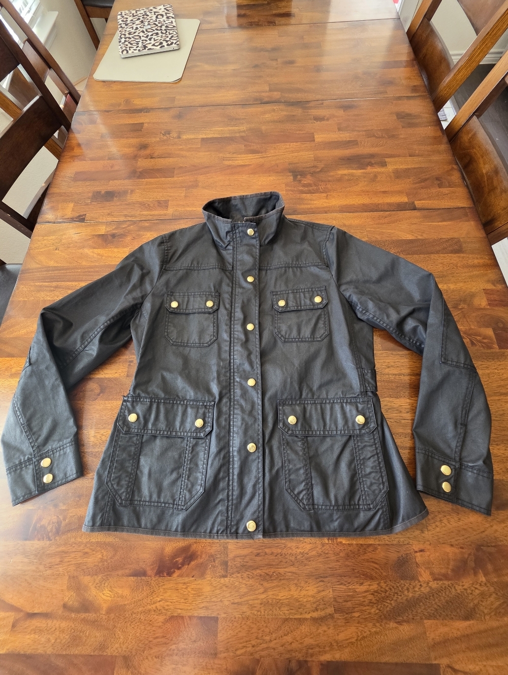 J. Crew Black Military Field Boyfriend Jacket with Gold-Tone Buttons Large